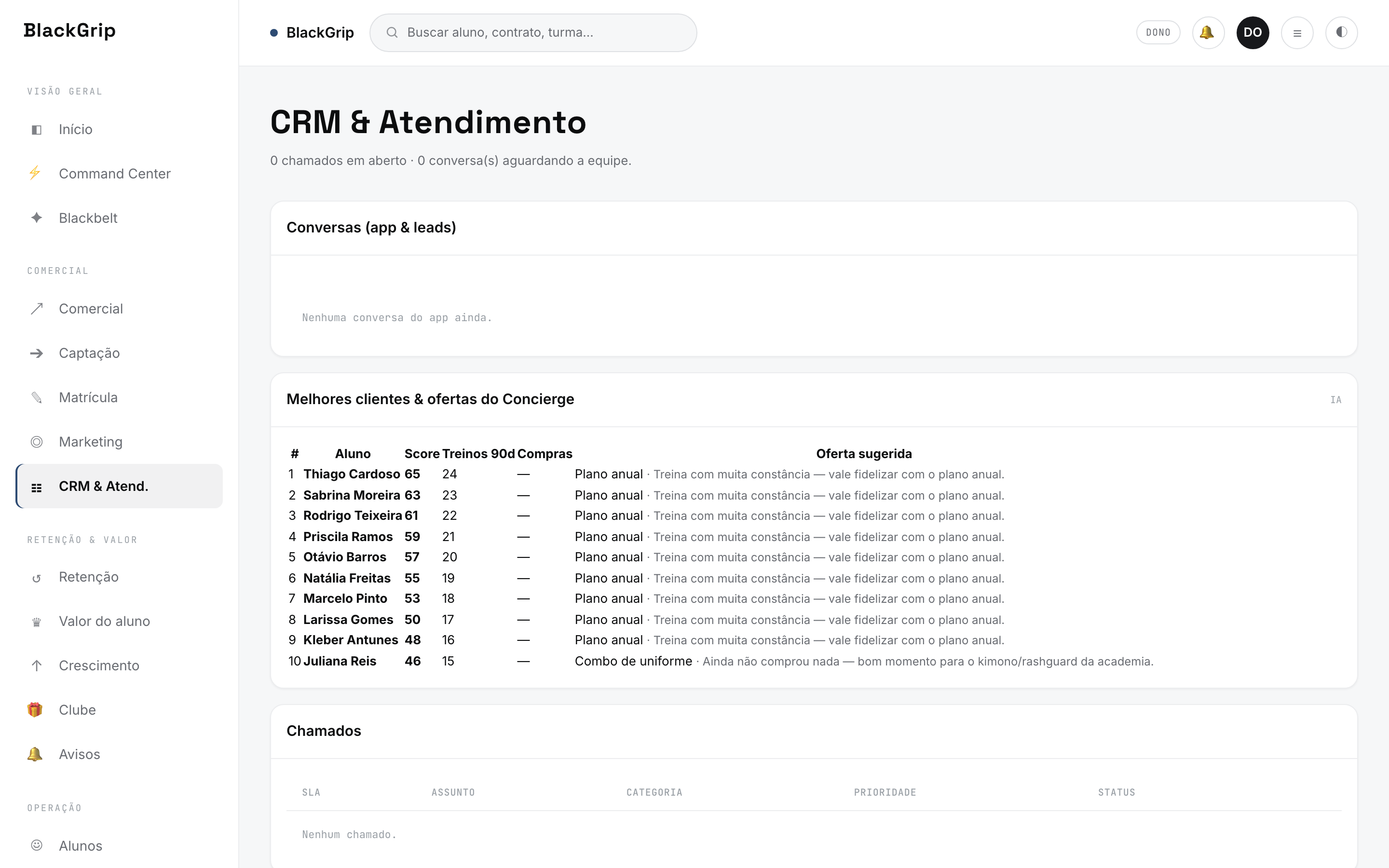 Atendimento real da plataforma