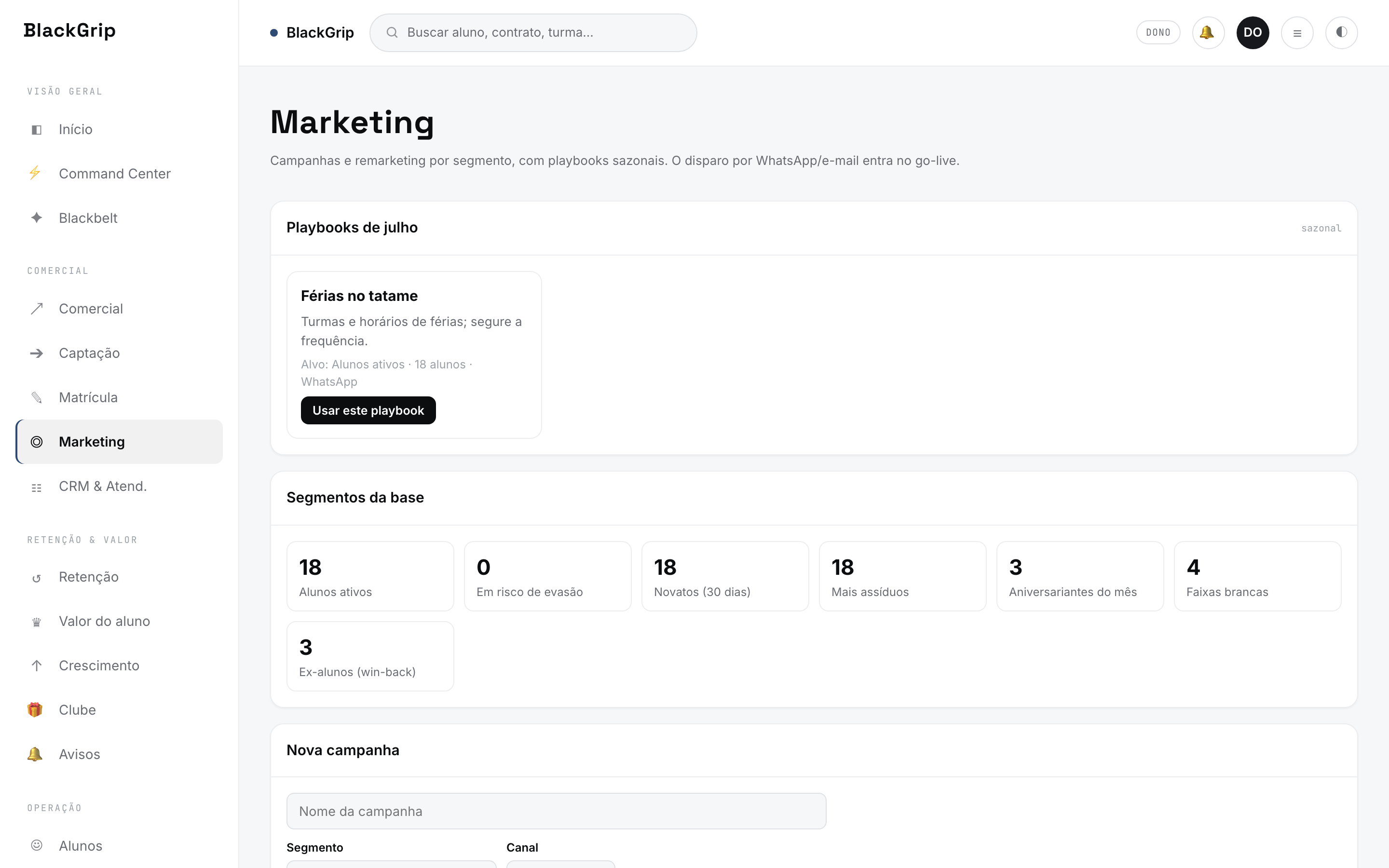 Marketing real da plataforma